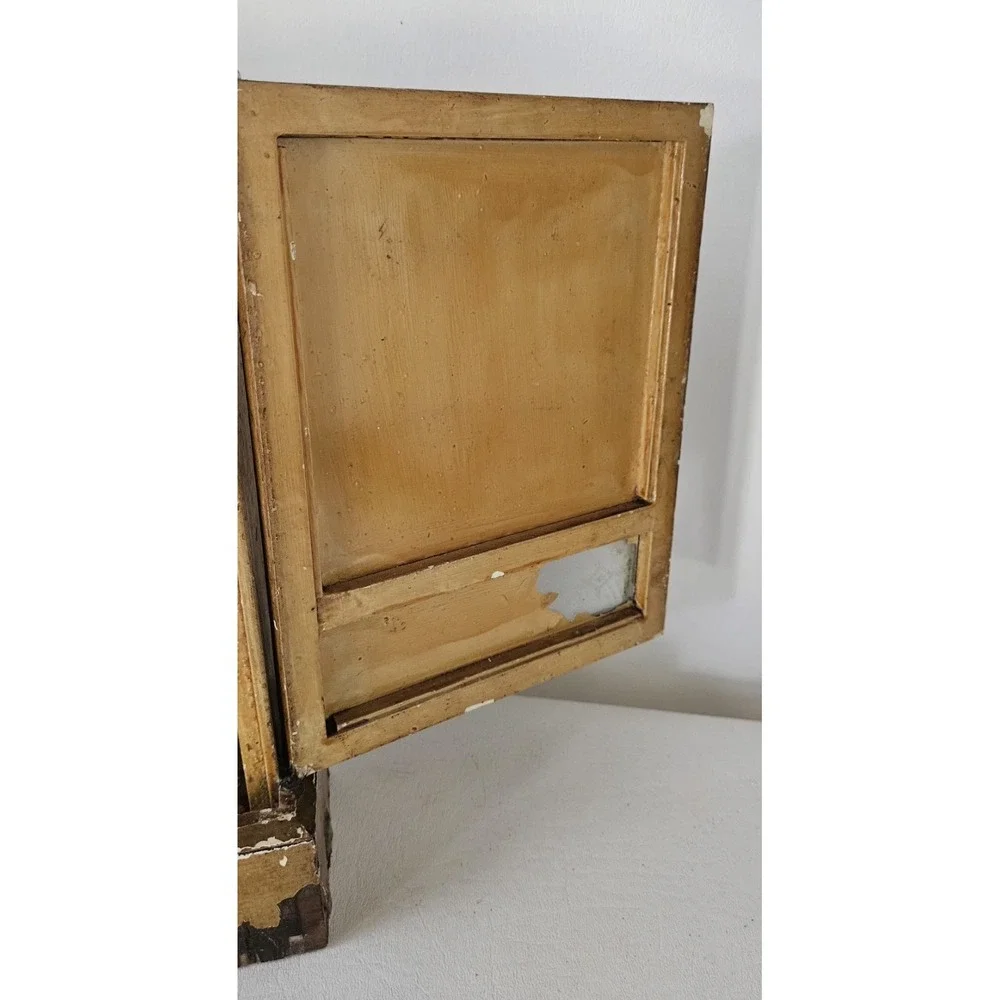 Primitive Wood Wall Cabinet Old Mustard Yellow Glass Panels